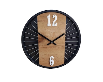 Harlem Red Oak Wall Clock, Unique Large Wall Clock, Bicycle Wheel, Original Gift