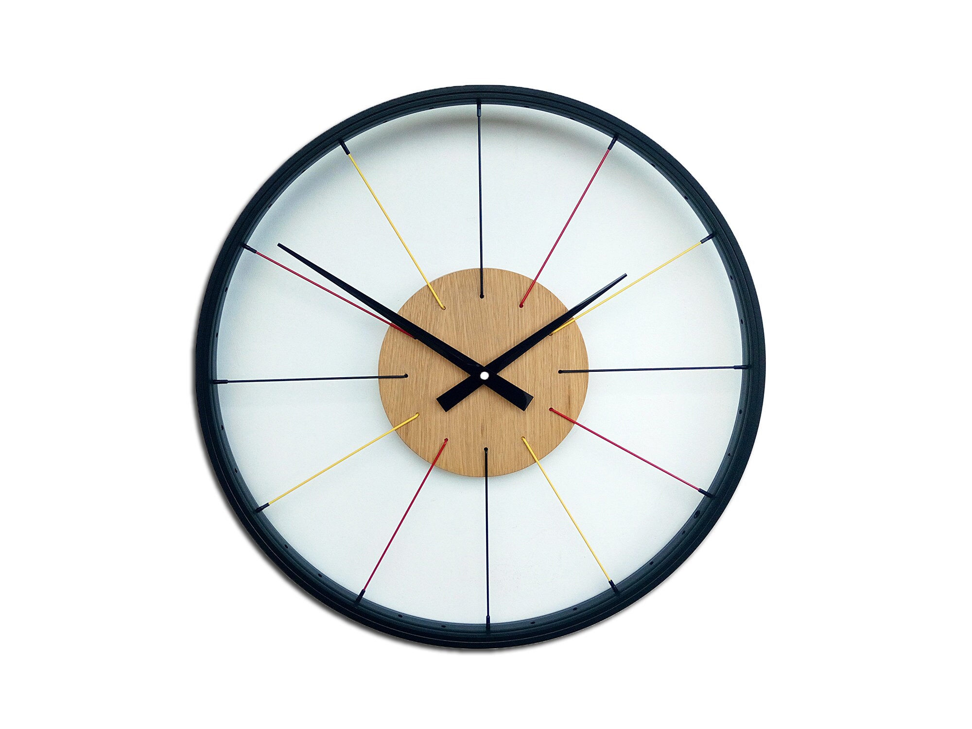 Wall clock with 20 inch black aluminum frame + spokes original and unique gift, bicycle wheel, gift, surprise