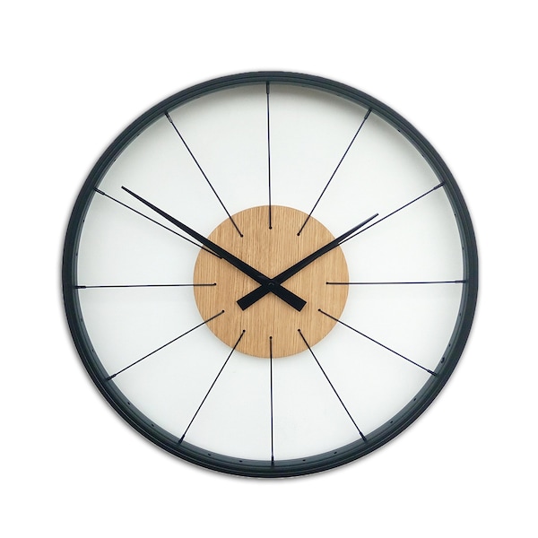 Wall clock with 20 inch black aluminum frame, original and unique gift, bicycle wheel, gift, surprise