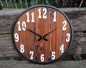 Rustic wall clock made of old wood combined with a bicycle wheel, metal, unique gift, surprise