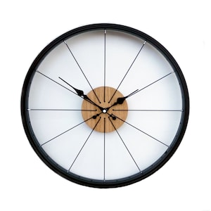 Wall clock Max made of a black rim and a unique design of a bicycle wheel, gift, surprise, reloj