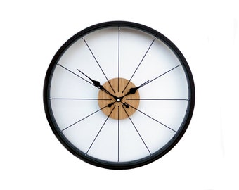 Wall clock Max made of a black rim and a unique design of a bicycle wheel, gift, surprise, reloj