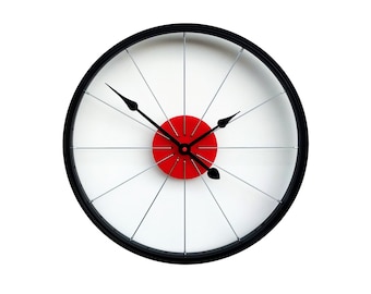 Max wall clock made of rims and bicycle spokes, bike