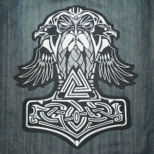 Thor&#39;s Hammer Mjolnir Viking Large Embroidered Back Patch