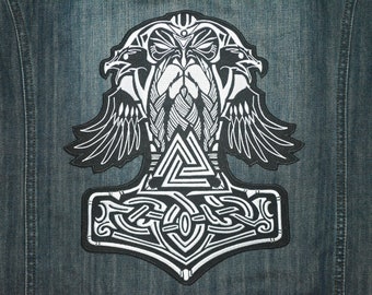 Thor&#39;s Hammer Mjolnir Viking Large Embroidered Back Patch