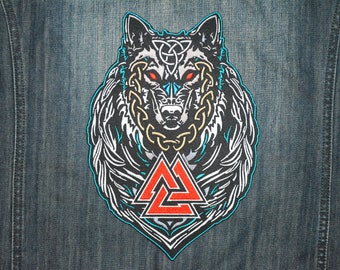 Odin Wolf Viking Valknut Large Embroidered Back Patch