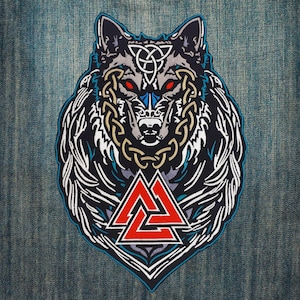 Viking Wolf of Odin with Valknut Symbol Large Embroidered Back Patch