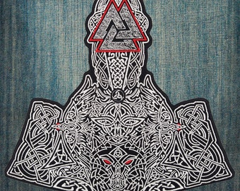 Mjolnir Celtic Thor Hammer with Odin Valknut Large Embroidered Motorcycle Jacket Patch