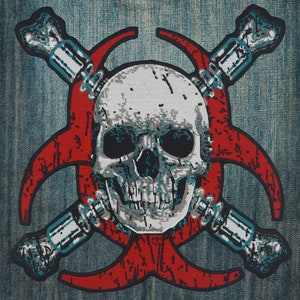 Biohazard Skull Crossbones Large Embroidered Motorcycle Jacket & Biker Vest Back Patch