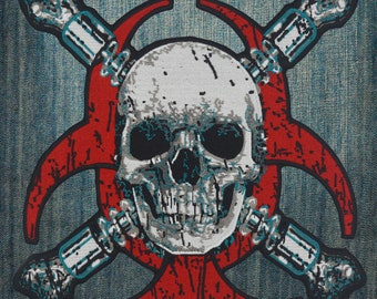 Biohazard Skull Crossbones Large Embroidered Motorcycle Jacket & Biker Vest Back Patch