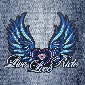 Blue Angel Wings Live Love Ride Large Embroidered Back Patch for Jacket & Vest