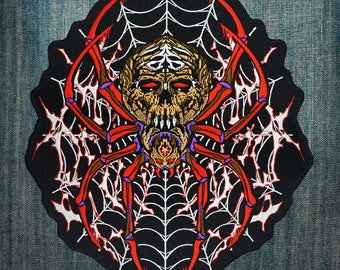 Spider Skull Large Embroidered Back Patch