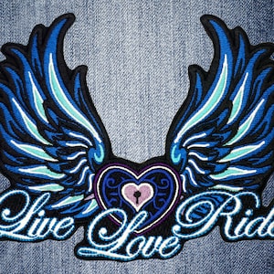 Blue Angel Wings Live Love Ride Embroidered Back Patch for Jacket & Vest (Small)
