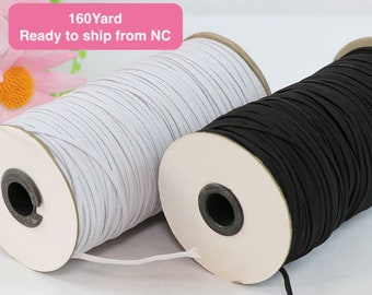 3mm 160YARD White/Black Elastic Band (1/8in) -for face mask, sewing--Flexible&soft. Ship within 1 business day from NC