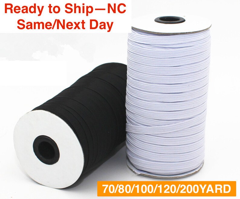 70/100/120/200YARD  Black/White  Braided Elastic Band (1/4 inch) Soft & Durable- Ship from NC 