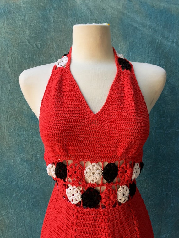 1970s Hand knitted Dress, crochet waist! - image 2