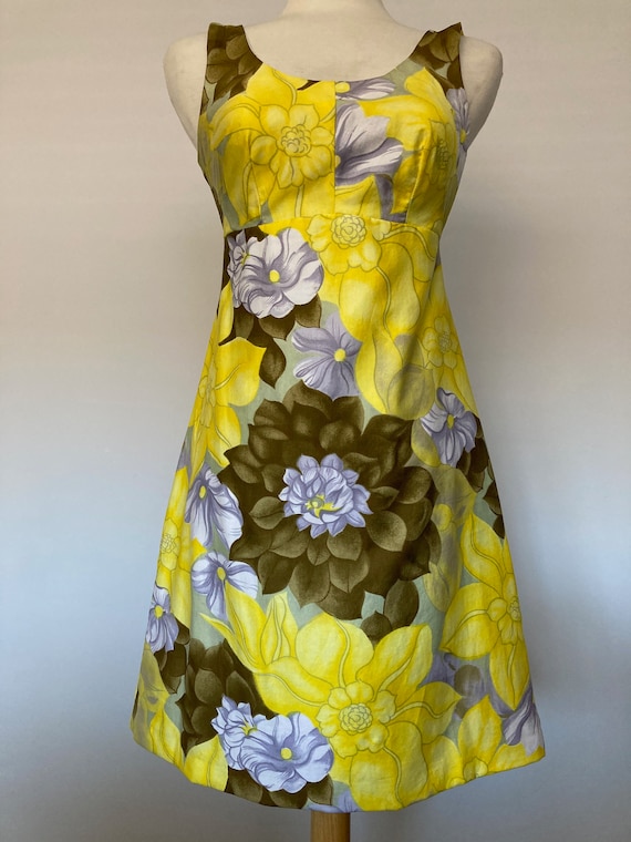 1960s Sun Dress SEARS Floral yellow/brown/white