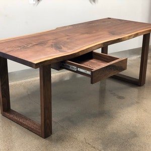 Custom Live Edge Walnut Desk, Modern Epoxy Resin Table