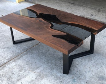 Custom Live Edge Walnut Table | Modern Epoxy Resin River