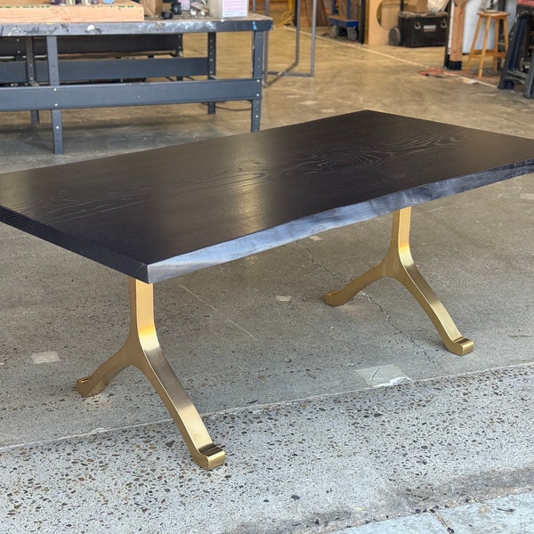 Custom live edge dining table. Black table, kitchen table, Ebonized oak, black kitchen table