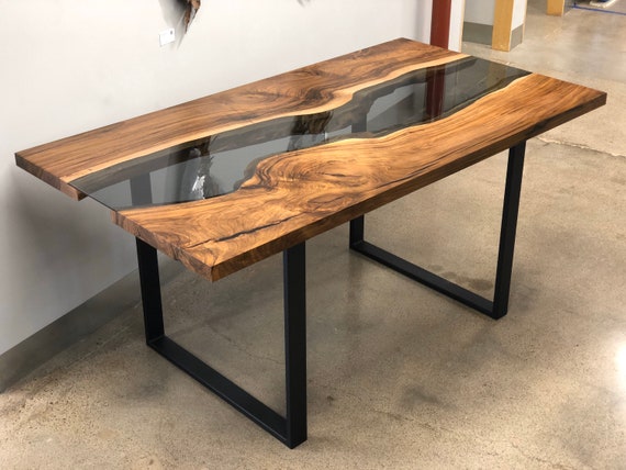 Custom Made to Order Live Edge Table Walnut Modern Table Sale Epoxy Resin  Wood Glass Furniture Decor 