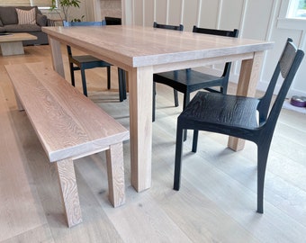 FLORENCE' Dining table set. Hardwood dining table and bench. Modern kitchen table and chairs. Farmhouse dining table.