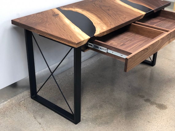 Computer Desk ,Office Epoxy Table Top , Adorable Gifts , Live Edge Wooden  Decors