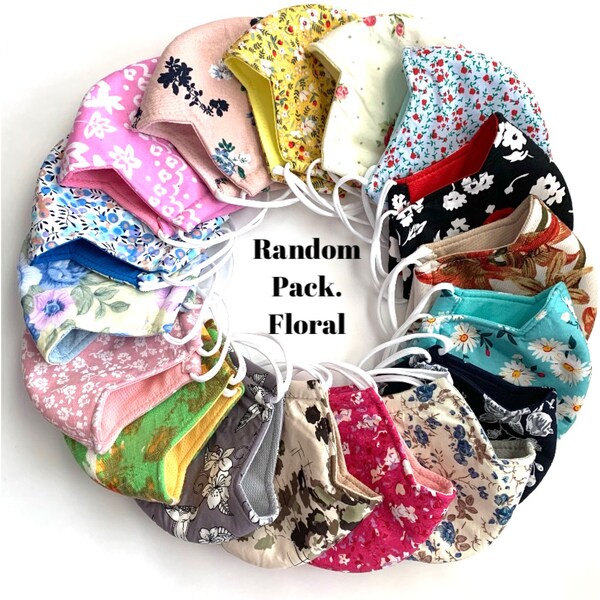 Random Pack of 2 Floral Face Masks: 3-Layer Cotton Blend