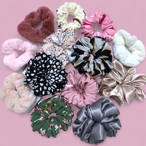 Floral Satin Scrunchies - Soft & Stylish Hair Accessories for Woman, Floral Hair Ties, Gentle Hair Scrunchies, Handmade Gifts for Her