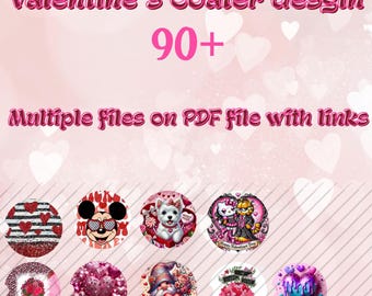 Valentine's Day Car Coaster Designs, 90+ PNG SVG PDF (Digital Download)