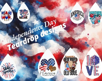 Independence Day fourth of July Teardrop Earring instant digital download bundle;