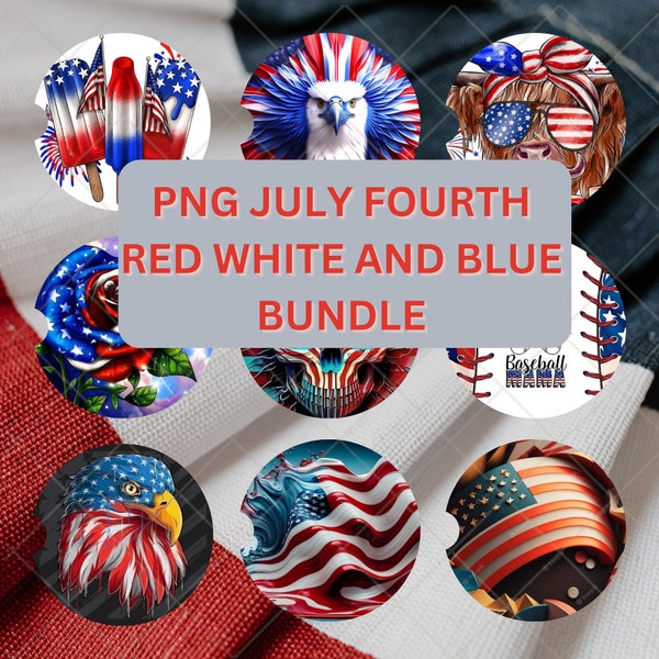 50+ png July 4th, red white &blue, American flag, sunflower, skull, star and stripes, firework car coaster digital file instant download