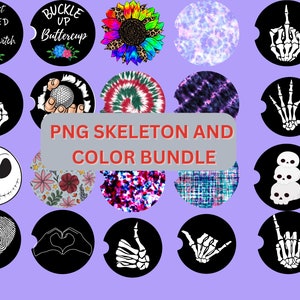 40 png paquete esqueleto floral tie dye coche posavasos diseño de sublimación