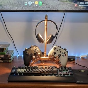 Copper pipe double controller gamer xbox playstation & double headset stand