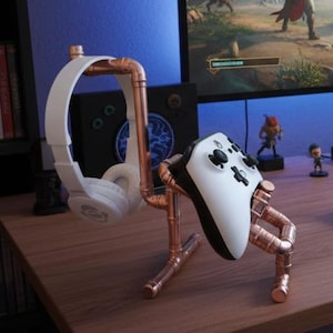 Handmade Copper Pipe Controller & Headset Stand, Gaming Dock