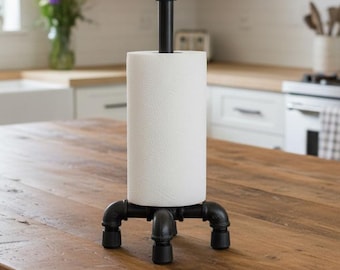Handmade Black Iron Paper Towel Holder: Rustic Industrial Kitchen Decor
