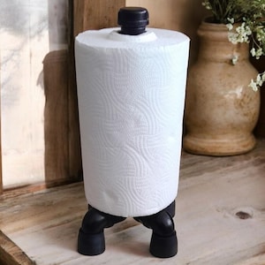 Porta-toalhas de papel de cozinha grande feito à mão, porta-toalhas de tubo rústico de 32 mm, pés antiderrapantes, organizador de cozinha,