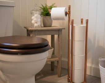 Soporte y soporte para rollo de papel higiénico independiente, hecho a mano, de tubo de cobre