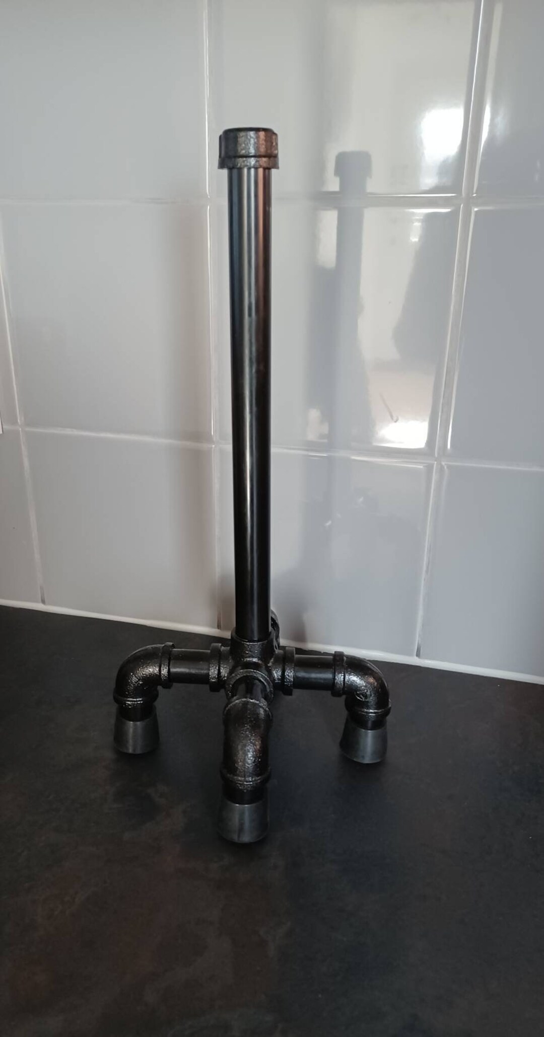 Black Iron, Kitchen Roll Holder, With Rubber Feet, Industrial Style