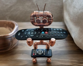 Support pour télécommande/casque robot en cuivre fait main : déco de bureau originale