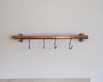 Estante De Pared Industrial Para Ollas Y Utensilios | Barra Colgante De Tubo Galvanizado 24 Pulgadas - Color Bronce Rojo, LINKPIPES