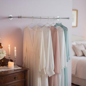 Industrial Chrome Clothes Rail, Heavy Duty Wall Mounted (40-60cm) image 1