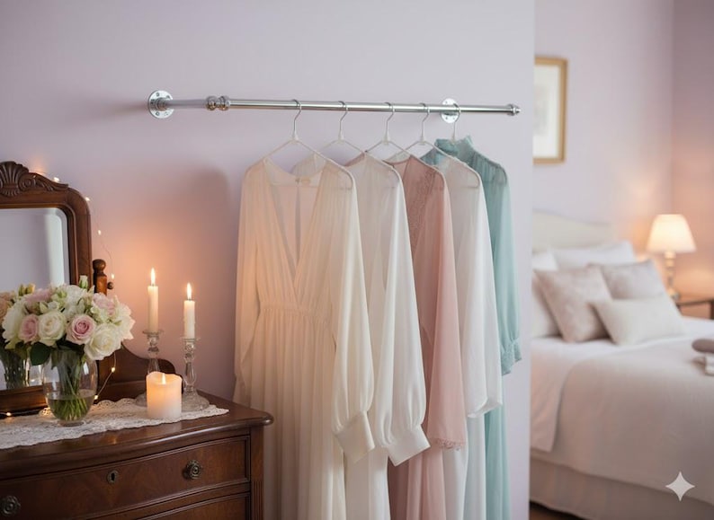 Industrial Chrome Clothes Rail, Heavy Duty Wall Mounted (40-60cm) image 1