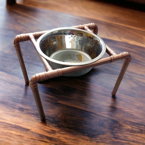 Handmade, Copper Pipe, Dog Bowl, Stand, Feeder, Raised, With Bowl, Rubber, Non-Slip Feet,