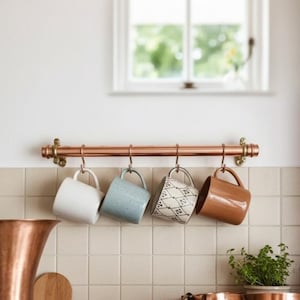 Barre pour ustensiles de cuisine en cuivre : tuyau de 22 mm, organiseur de casseroles avec crochets