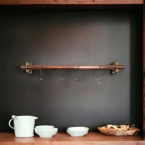 Binario portautensili in rame: tubo da 15 mm, organizer per pentole e padelle da cucina con ganci a S