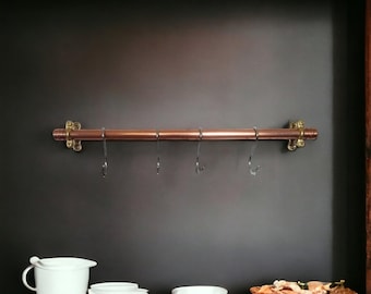 Copper utensil rail: 15mm pipe, kitchen pot & pan organizer with s hooks