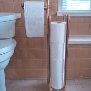 Handmade Copper Pipe Freestanding Spare Toilet Roll Stand & Holder