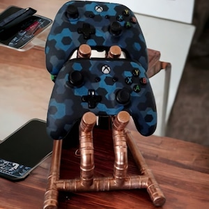 Handmade copper double controller & headset stand for gamers/gaming, xbox/playstation