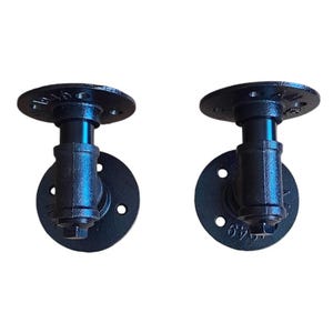 T-style Shelf Brackets. Pair of solid Black Industrial 3/4&quot; ( 26mm pipe ) metal wall Brackets- Industrial Steampunk style custom size